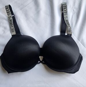 Victoria's Secret Bombshell Black Bra with Rhinestone Straps 36C
